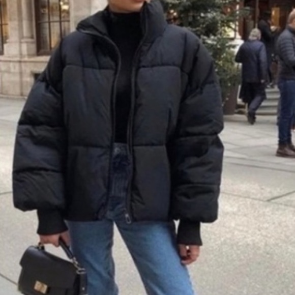 New! Zara basic navy puffer zippered and buttoned snow hoodie jacket. - Picture 14 of 15